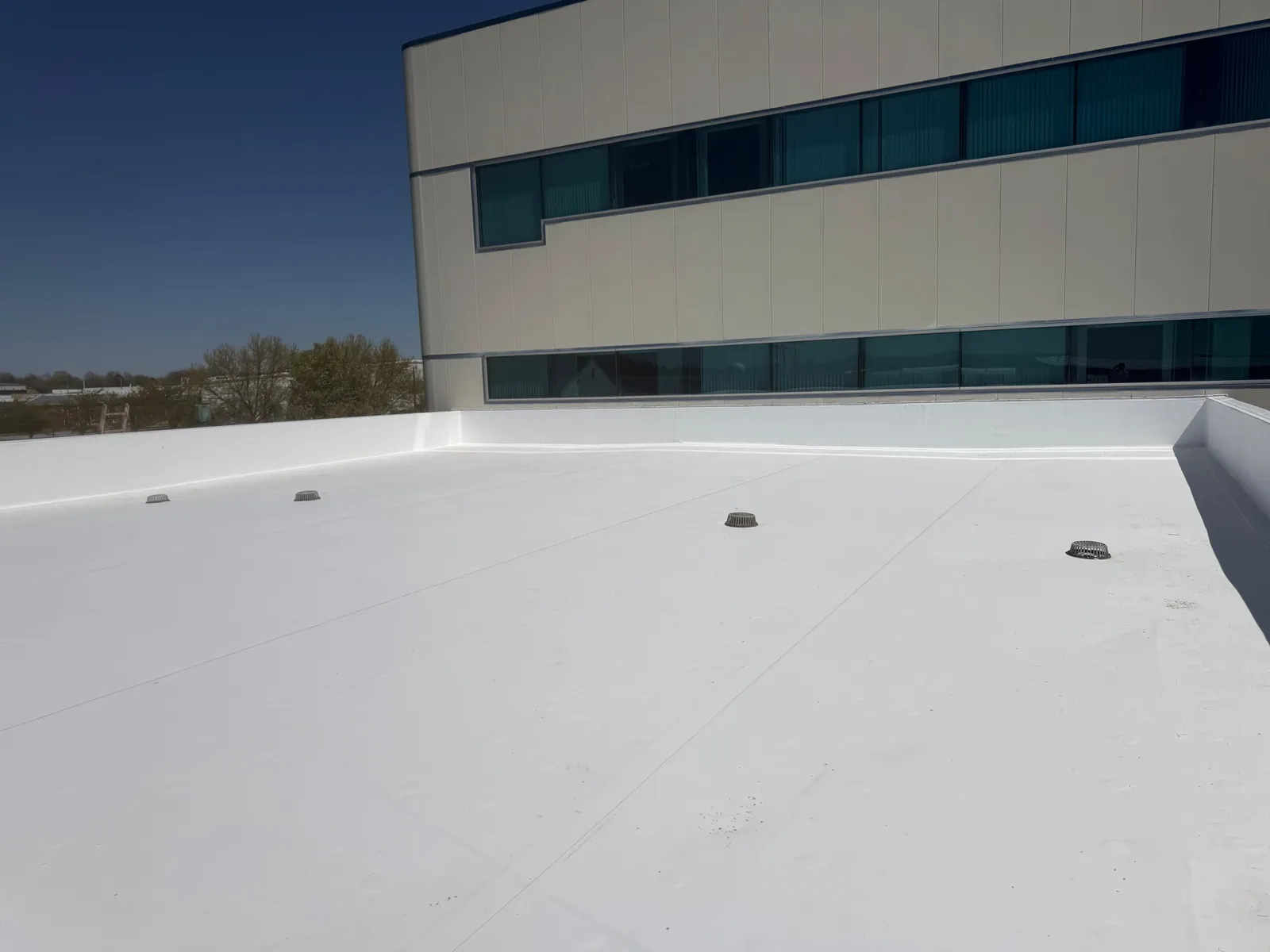 White TPO membrane installed on a commercial building