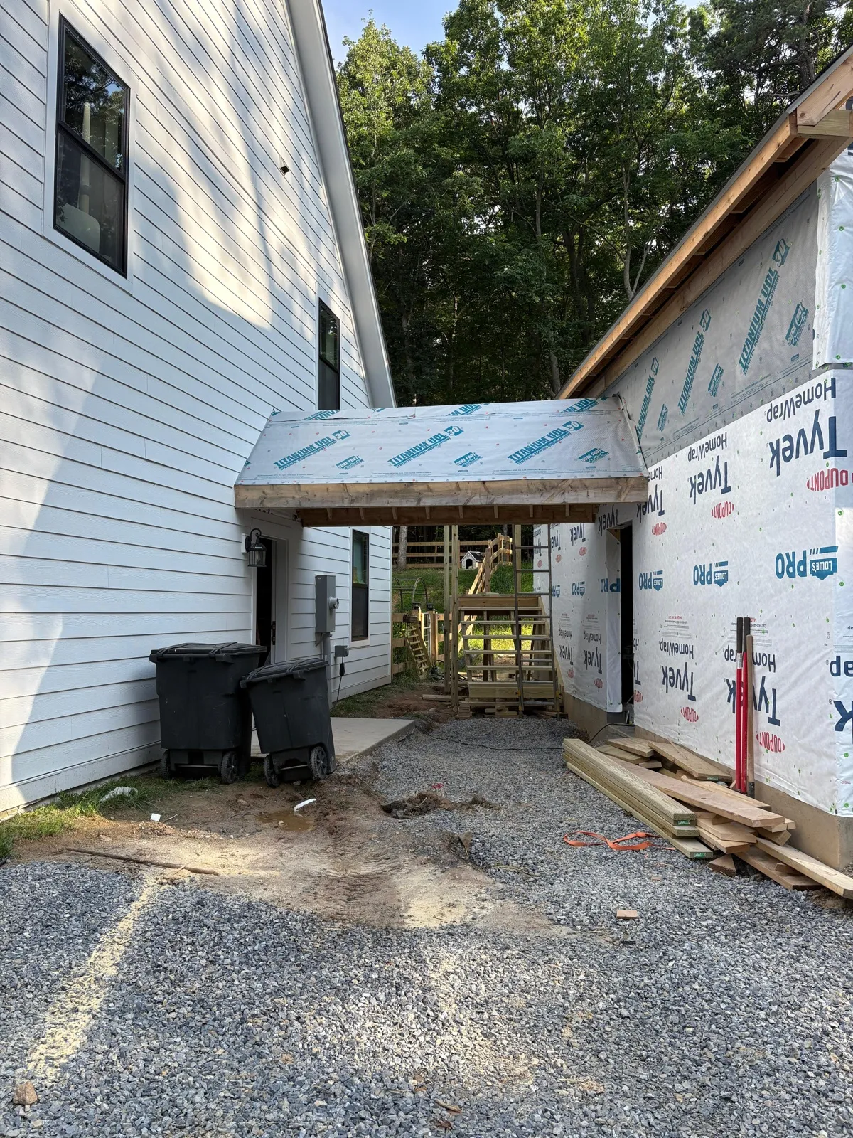 Home addition framed and wrapped in Tyvek HomeWrap