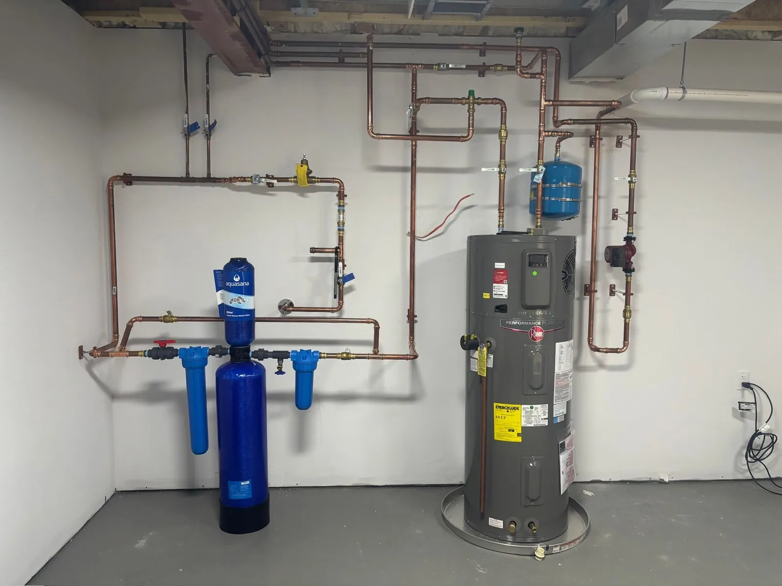 Mechanical room with custom copper plumbing